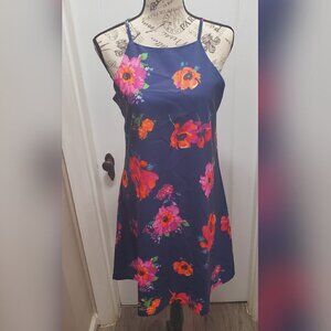 Mitilly Navy Floral Spaghetti Strap Dress Button Closure.🌴